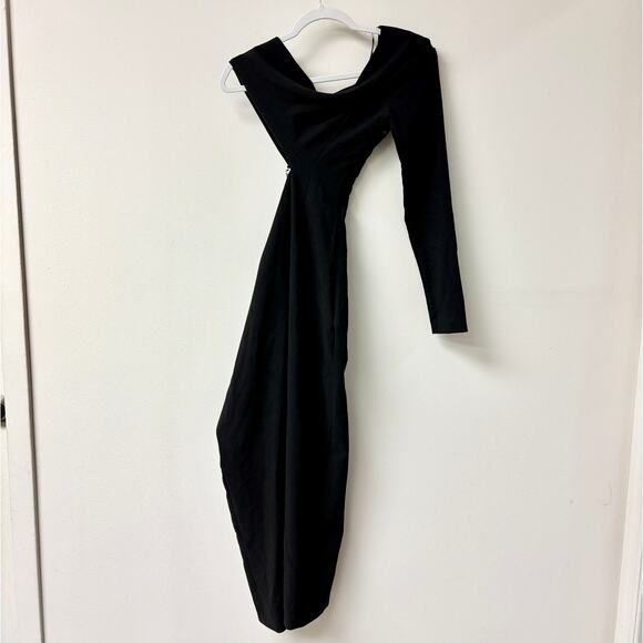 NWT Zara Asymmetric Cutout Midi Dress with Chain Accent Black Women's Size M - Picture 4 of 6